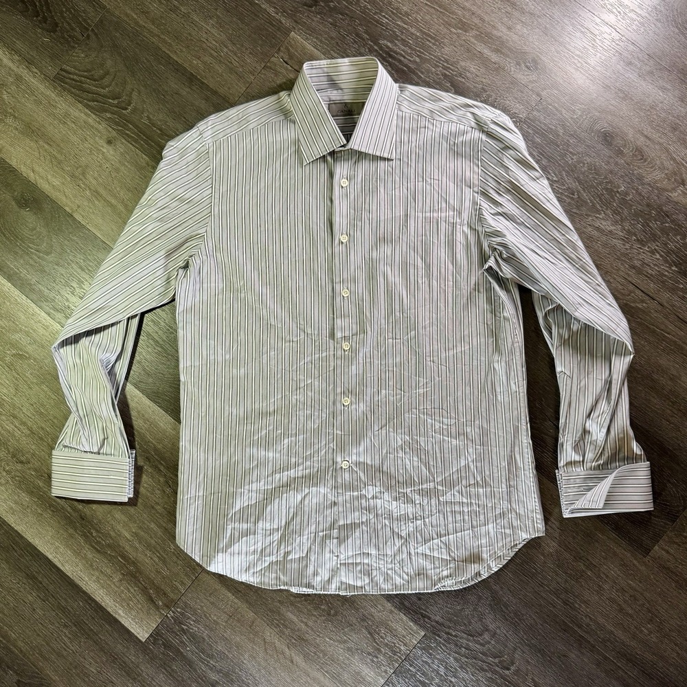 Canali Mens Dress Shirt French Cuff Size 15.5 44 Long Sleeve Striped Italy